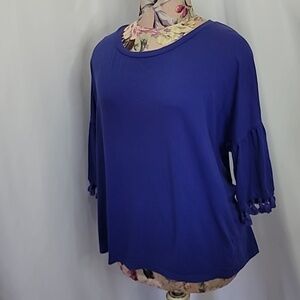 FREE with Purchase LORD & TAYLOR Tassel 3/4 Sleeve Blue/Purple T Shirt Top